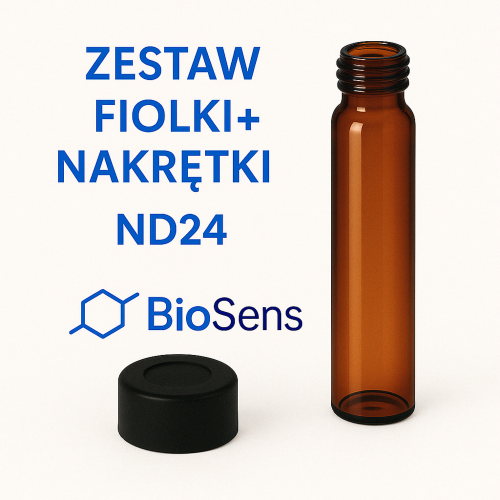 Zestaw Fiolki bursztynowe EPA ND24 40 ml + nakrętki septa naturalny PTFE/naturalny silikon. 