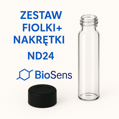 Zestaw Fiolki EPA ND24 40 ml + nakrętki septa naturalny PTFE/naturalny silikon.