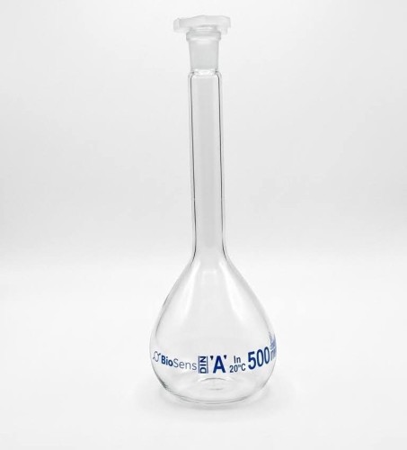 Kolba miarowa klasa A z korkiem PP, 500ml szlif 19/26 BIOSENS