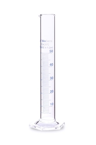 Cylinder miarowy BIOSENS szklany z podziałką 50ml stopa szklana sześciokątna