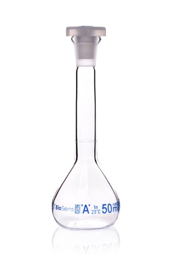 Kolba miarowa klasa A z korkiem PP, 50ml szlif 12/21 BIOSENS