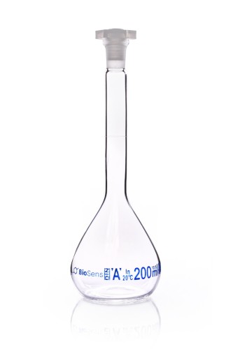 Kolba miarowa klasa A z korkiem PP, 200ml szlif 14/23 BIOSENS
