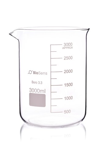 Zlewka niska BIOSENS 3000 ml, z wylewem i podziałką, borokrzem