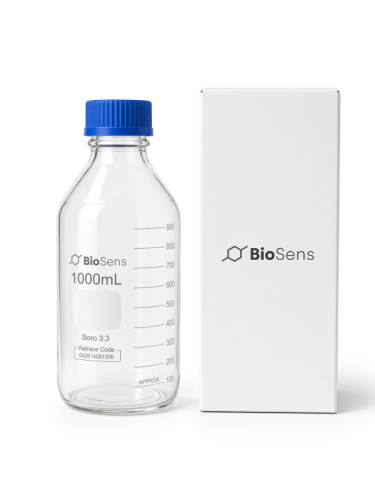 butelka szklana z niebieską nakrętką BORO 3.3, gwint GL 45 1000 ml BIOSENS PREMIUM