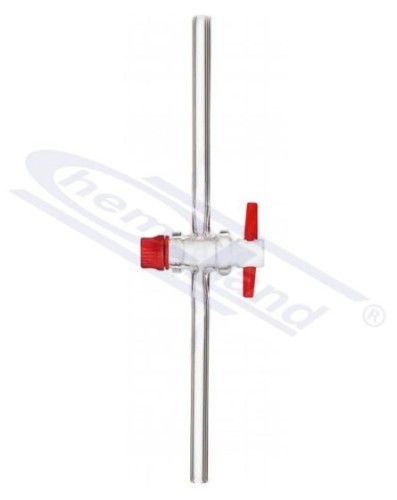 Kran jednodrożny z kluczykiem PTFE, otwór 6,0 mm, kluczyk 18,8 mm, rurka 12 mm — GLASSCO