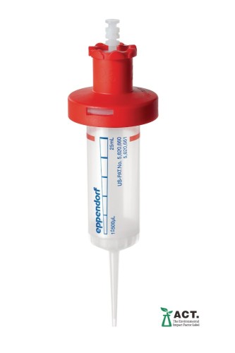Końcówki dozujące Combitips® advanced, PCR clean, 25 mL, czerwony, końcówki bezbarwne, 100 szt. (4 torebki zamykane × 25 szt.), Każde pudełko zawiera jeden adapter