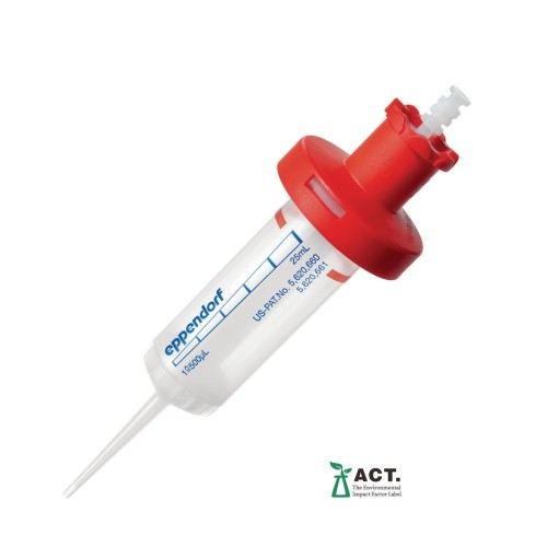 Końcówki dozujące Combitips® advanced, Biopur®, 25 mL, czerwony, końcówki bezbarwne, 100 szt. (4 torebki × 25 szt.), pakowane pojedynczo w blistry, każde pudełko zawiera jeden adapter