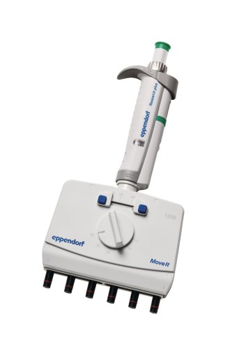 Pipeta wielokanałowa Eppendorf Research® plus Move It®, 6-kanałowa, rozstaw 9-20 mm, 120 – 1 200 µL, ciemnozielony