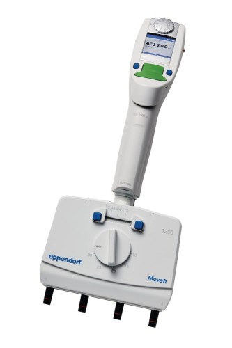 Pipeta wielokanałowa Eppendorf Xplorer® plus Move It®, 4-kanałowa, rozstaw 9-33 mm, 50 – 1 200 µL, zielony