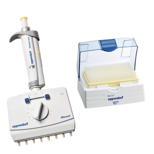 Pipeta wielokanałowa Eppendorf Research® plus Move It®, 8-kanałowa, rozstaw 4,5-14 mm, 5 – 100 µL, jasnożółty