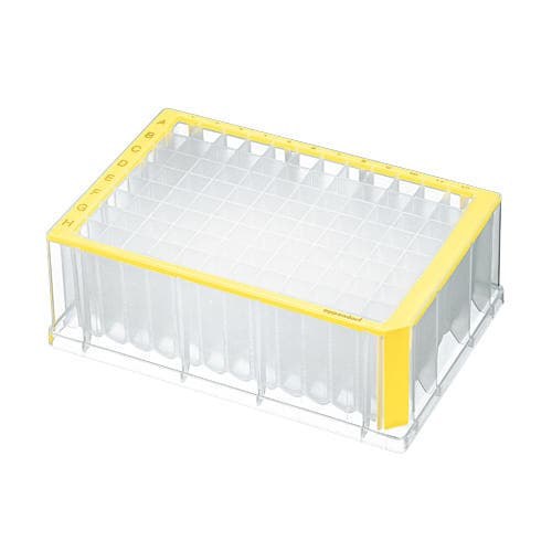 Płytka Eppendorf Deepwell Plate 96/2000 µL, dołki przezroczyste, 2 000 µL, sterylne, żółty, 20 płytek (5 torebek × 4 płytki)