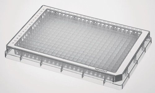 Mikropłytka Eppendorf Microplate 384/F, dołki przezroczyste, sterylne, biały, 240 płytek (10 torebek × 24 płytki)