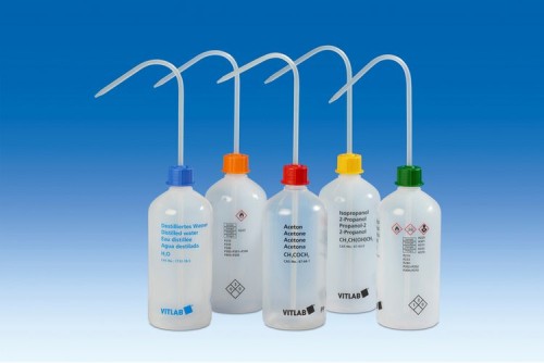 Tryskawka bezpieczna VITsafe™ 1000 ml z nadrukiem ISOPROPANOL, wąska szyjka GL 32, PE-LD, Vitlab
