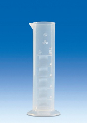 Cylinder miarowy PP 100 ml, niski, z wylewem, skala tłoczona, Vitlab